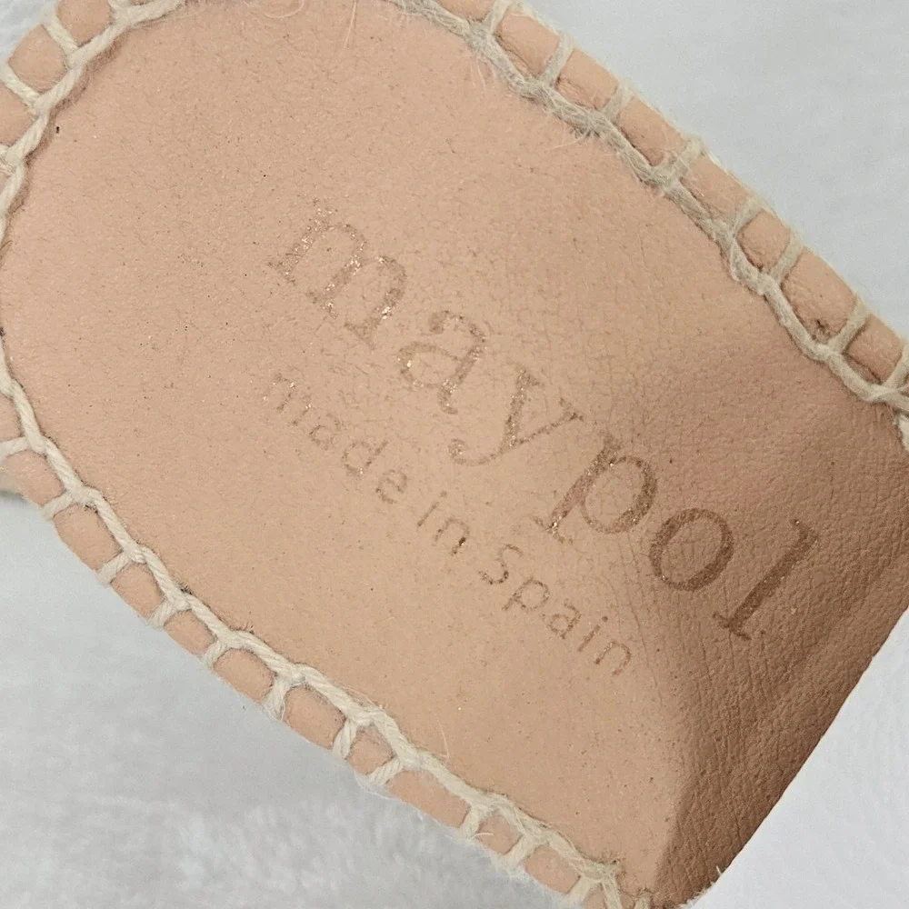 Maypol Sandal Womens 8.5 White Leather Espadrille Wedge Rhinestone Anthropologie